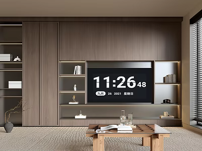 Modern Living Room Wooden TV Stand With Open Shelves Storage For Books Decorative Items 3d model
