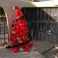 Spiral Red And Transparent Balloon Art Installation At Modern Building Plaza