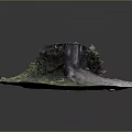 Wooden Stump And Stone Decor In Natural Setting With Green Moss Grass