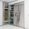 Sleek Modern Kitchen With Stainless Steel Appliances Double Door Refrigerator And Built In Oven