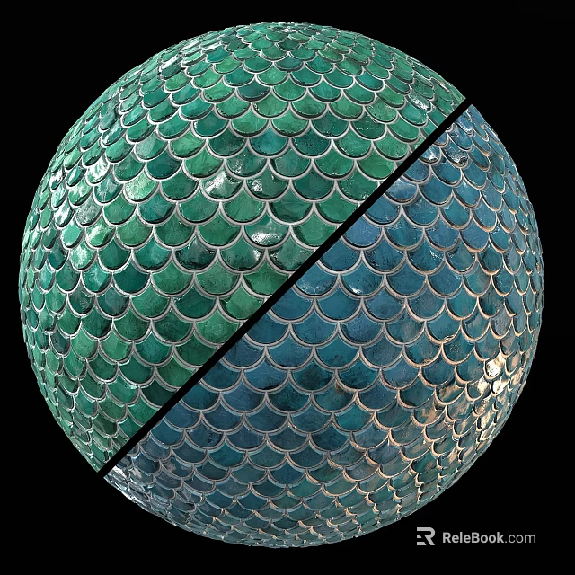 Decorative Scaled Sphere Component With Two Tone Green Blue Textured Surface 3d model 