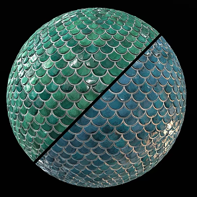 Decorative Scaled Sphere Component With Two Tone Green Blue Textured Surface 3d model