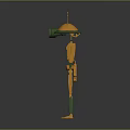 Yellow Green Robot Character With Dome Head Antenna And Long Limbs