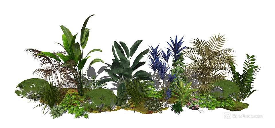 Lush Garden With Various Tropical Plants Colorful Flowers And Green Foliage 3d model 