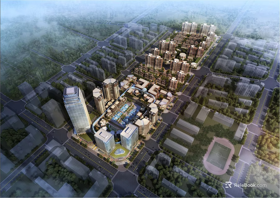 Birds Eye View Planning Of Urban City Master Plan With Modern Buildings Layout 3d model 