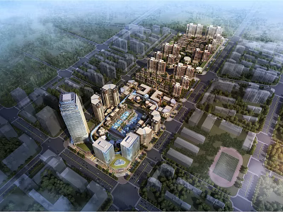 Birds Eye View Planning Of Urban City Master Plan With Modern Buildings Layout 3d model