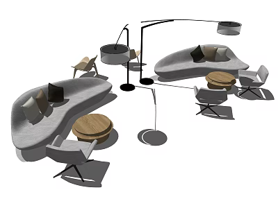 Modern Sofa And Coffee Table Set With Curved Design Chairs Floor Lamp And Stylish Cushions 3d model