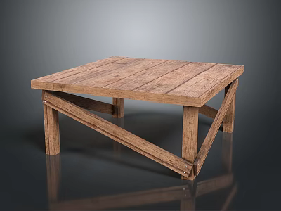 Rustic Wooden Coffee Table With Square Plank Top And Crossed Legs Design 3d model