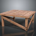 Rustic Wooden Coffee Table With Square Plank Top And Crossed Legs Design