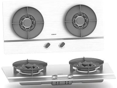 Modern Double Burner Gas Stove With Stainless Steel Surface And Control Knobs 3d model