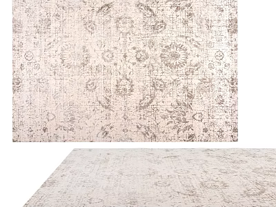 Square Rug With Intricate Vintage Patterns In Neutral Beige And Cream Tones 3d model