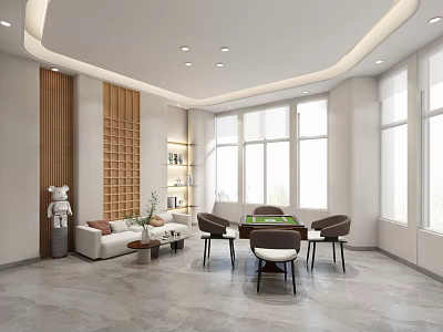Hotel Mahjong Room With Modern Spacious Interior Bright Windows Sofa And Mahjong Table 3d model