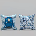 Cute Blue White Pillows With Cartoon Monster And Water Drop Patterns 3d model