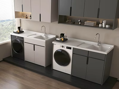 Modern Bathroom Vanity Cabinet With Sink Washing Machine And Wall Cabinets 3d model
