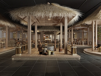 New Chinese Restaurant Farmhouse Thatched House model