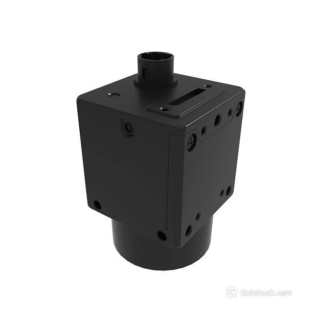 Black Square Mechanical Component With Cylindrical Top And Mounting Holes 3d model 