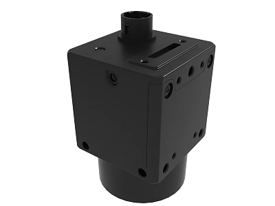 Black Square Mechanical Component With Cylindrical Top And Mounting Holes 3d model
