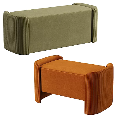 Modern Olive Green and Orange Corduroy Sofa Bench with Armrests and Long Design 3d model