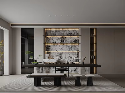 Tea Room Tea Table and Chair Combination Low Stool Bench Tea Room Decorative Cabinet 3d model