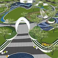 Park Landscape Aerial View With Green Lawns Winding Pathways Water Features And Trees
