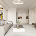 Modern Living and Dining Room Interior With Grey Sofa Coffee Table Artwork And Pendant Light