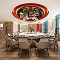 Elegant Modern Private Dining Room With Round Table Chandelier Windows And Comfortable Seating 3d model