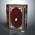Vintage Hardcover Book With Red Background Spider Web Design White Orb And Decorative Border