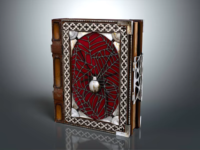 Vintage Hardcover Book With Red Background Spider Web Design White Orb And Decorative Border 3d model