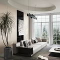 Modern Living Room With Inflatable Sofa Large Windows And Potted Plant
