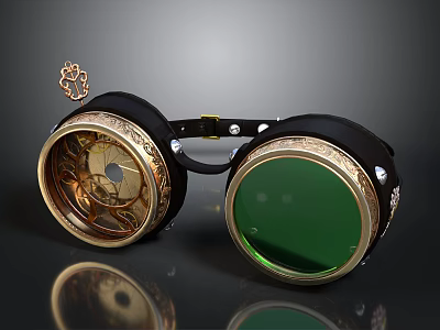 Steampunk Style Goggles With Intricate Brass Gears Green Lenses And Decorative Ornaments 3d model