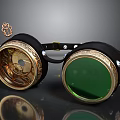 Steampunk Style Goggles With Intricate Brass Gears Green Lenses And Decorative Ornaments