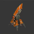 Advanced Orange Mechanical Weapon With Futuristic Design And Metallic Stand Structure 3d model