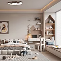 Cozy Kids Room Interior Design With Bed Rug Toys Desk Bookshelf And Stuffed Animals
