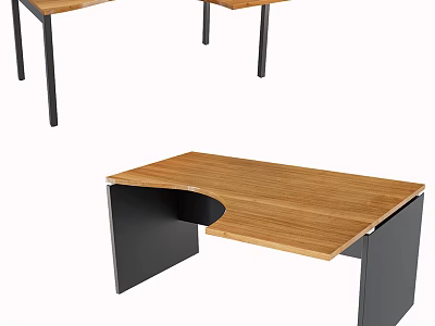 Contemporary Wooden Desk With Curved Top And Black Frame For Workspace Use 3d model