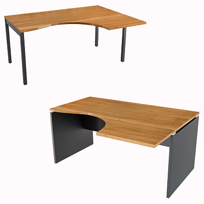 Contemporary Wooden Desk With Curved Top And Black Frame For Workspace Use 3d model