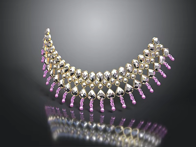 Elegant Decorative Metal Accessory With Purple Beads And Heart Shaped Pendants 3d model