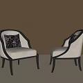 Modern Leisure Chairs With Black Frames Beige Cushions And Patterned Pillows 3d model