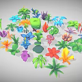 Colorful Plants Flowers and Leaves with Various Colors and Diverse Shapes 3D Model Collection