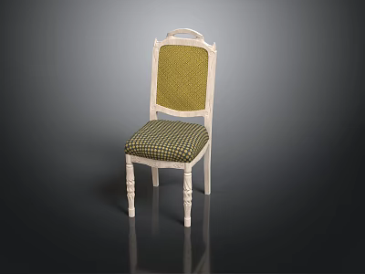 Classic White Frame Chair With Green Backrest And Checkered Seat Cushion 3d model