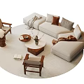 Quiet Sofa Tea Table Combination Ornaments Single Chair Multi-person Sofa Side Round Carpet 3d model