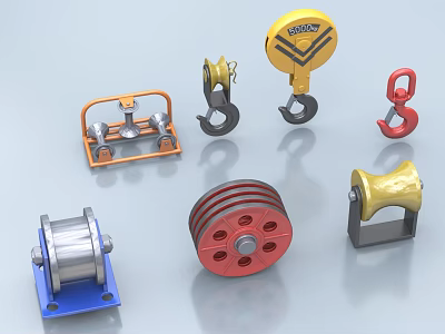 Industrial Equipment Various Types Including Pulleys Hooks Rollers And Mechanical Components 3d model