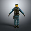 3D Model of Tactical Character in Blue Uniform With Yellow Visor and Vest