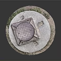 Manhole Cover With Metal Frame On Circular Concrete Base And Mossy Edges