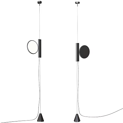 Two Modern Circular Pendant Lights With Black And White Minimalist Hanging Design 3d model