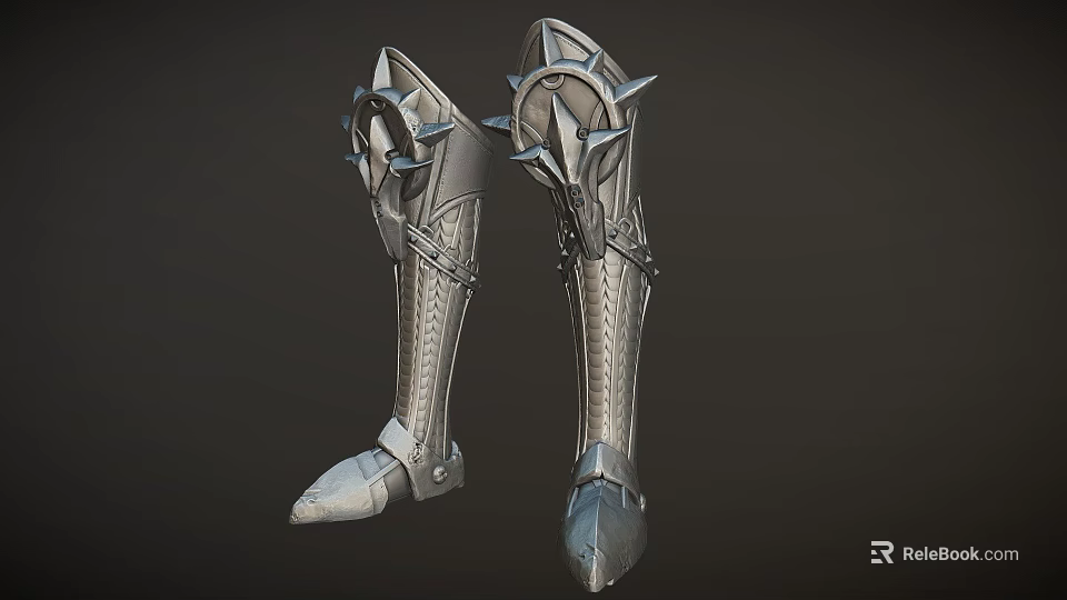 Silver Spiked Metal Combat Boots Weapon With Decorative Armor And Intricate Details 3d model 