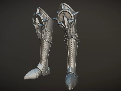 Silver Spiked Metal Combat Boots Weapon With Decorative Armor And Intricate Details 3d model