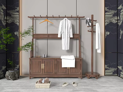 New Chinese Style Hanger Solid Wood Hanger 3d model