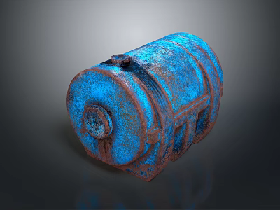Vintage Blue Rusty Barrel Shaped Household Storage Item For Daily Use 3d model