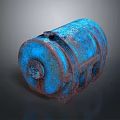 Vintage Blue Rusty Barrel Shaped Household Storage Item For Daily Use