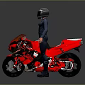 Red Sports Motorcycle Parked With Helmeted Rider In Black Outfit Standing Nearby